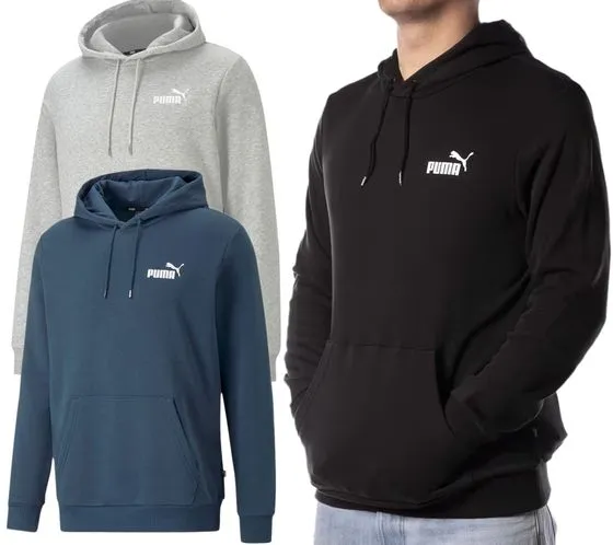 PUMA ESS Logo Herren stylischer Kapuzen-Pullover Baumwoll-Hoodie mit Logo auf der Brust 679631 Grau, Schwarz, Blau