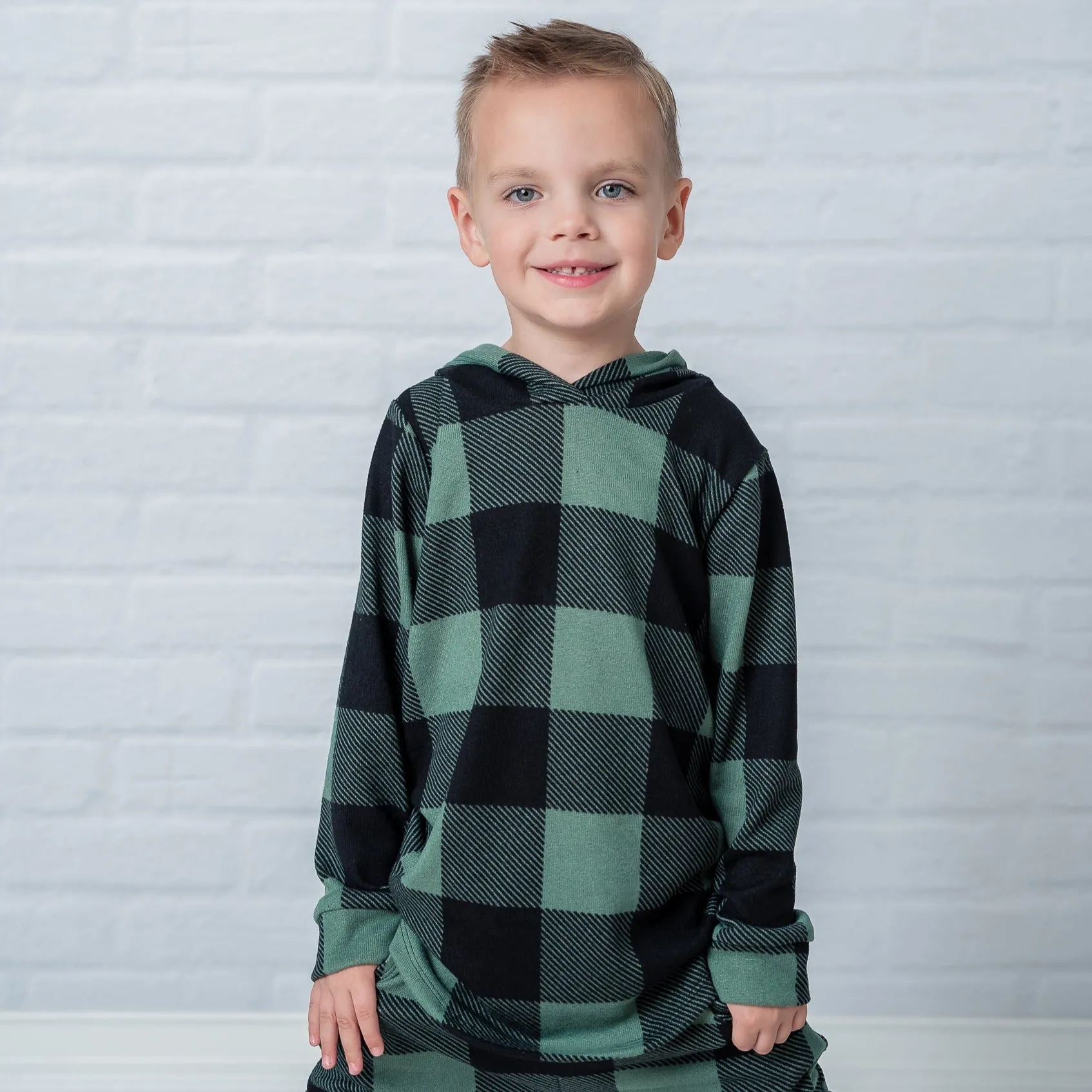 Sage Green and Black Plaid Hoodie