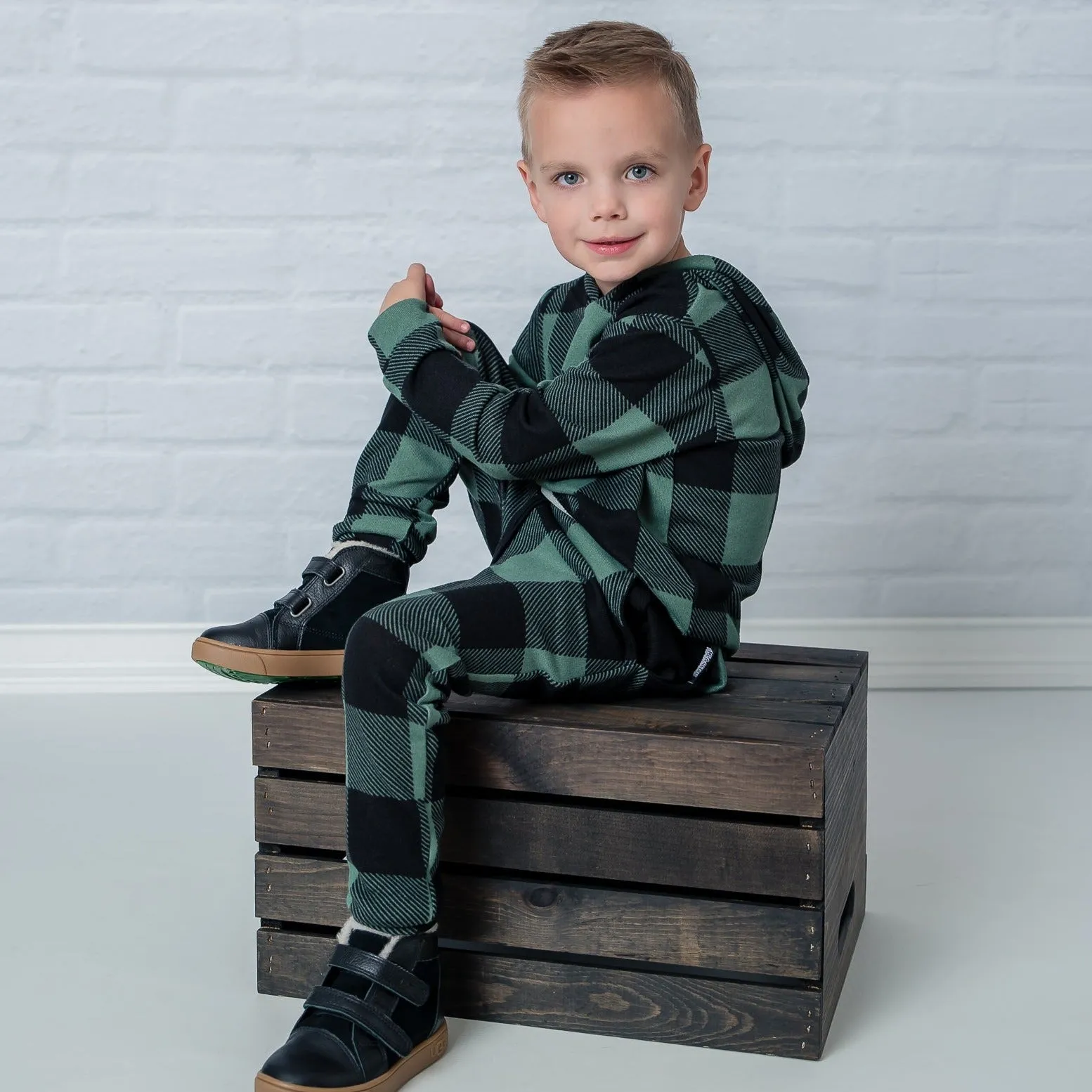 Sage Green and Black Plaid Hoodie