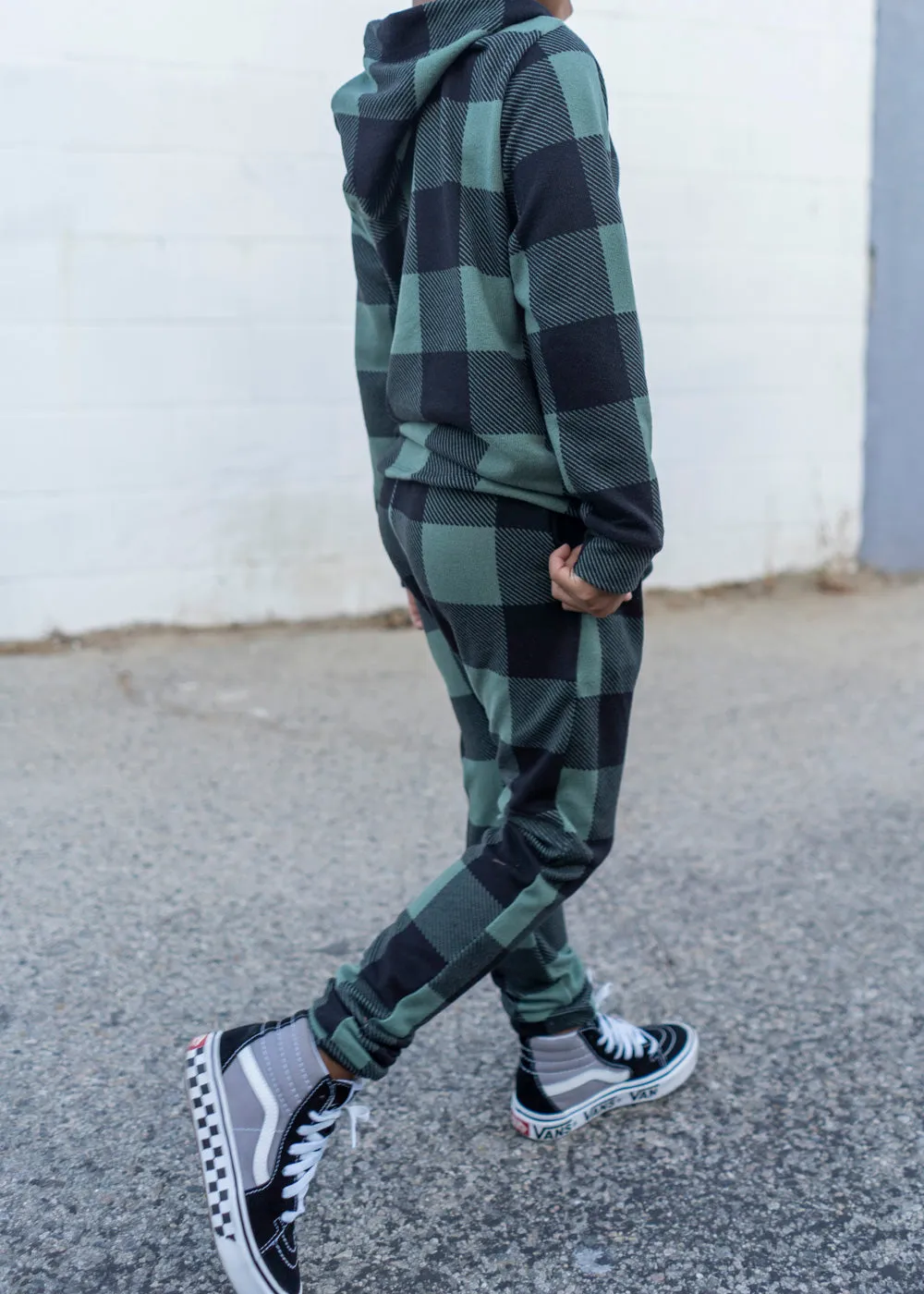 Sage Green and Black Plaid Hoodie