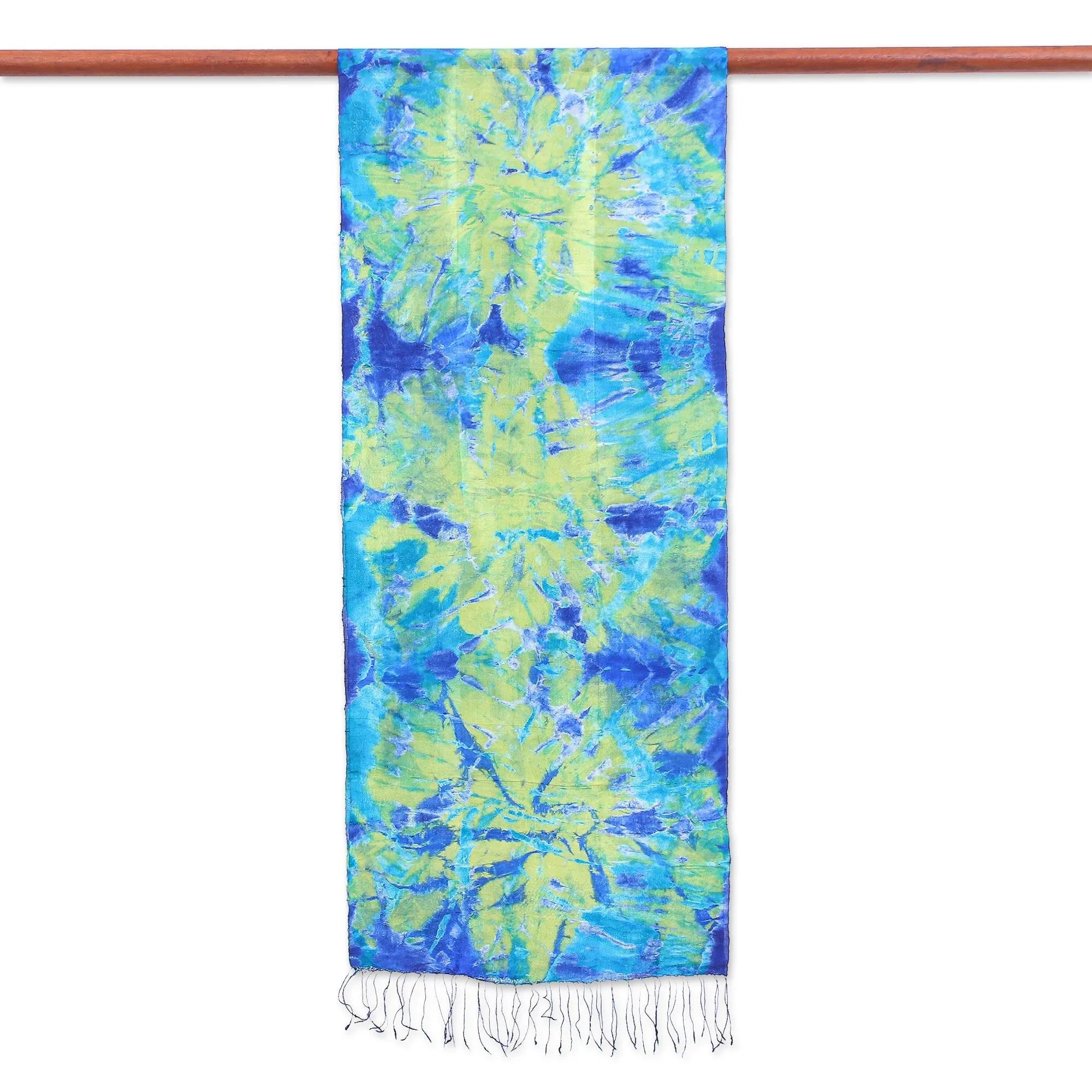 Smiling Sea Fringed Tie-Dyed Silk Scarf