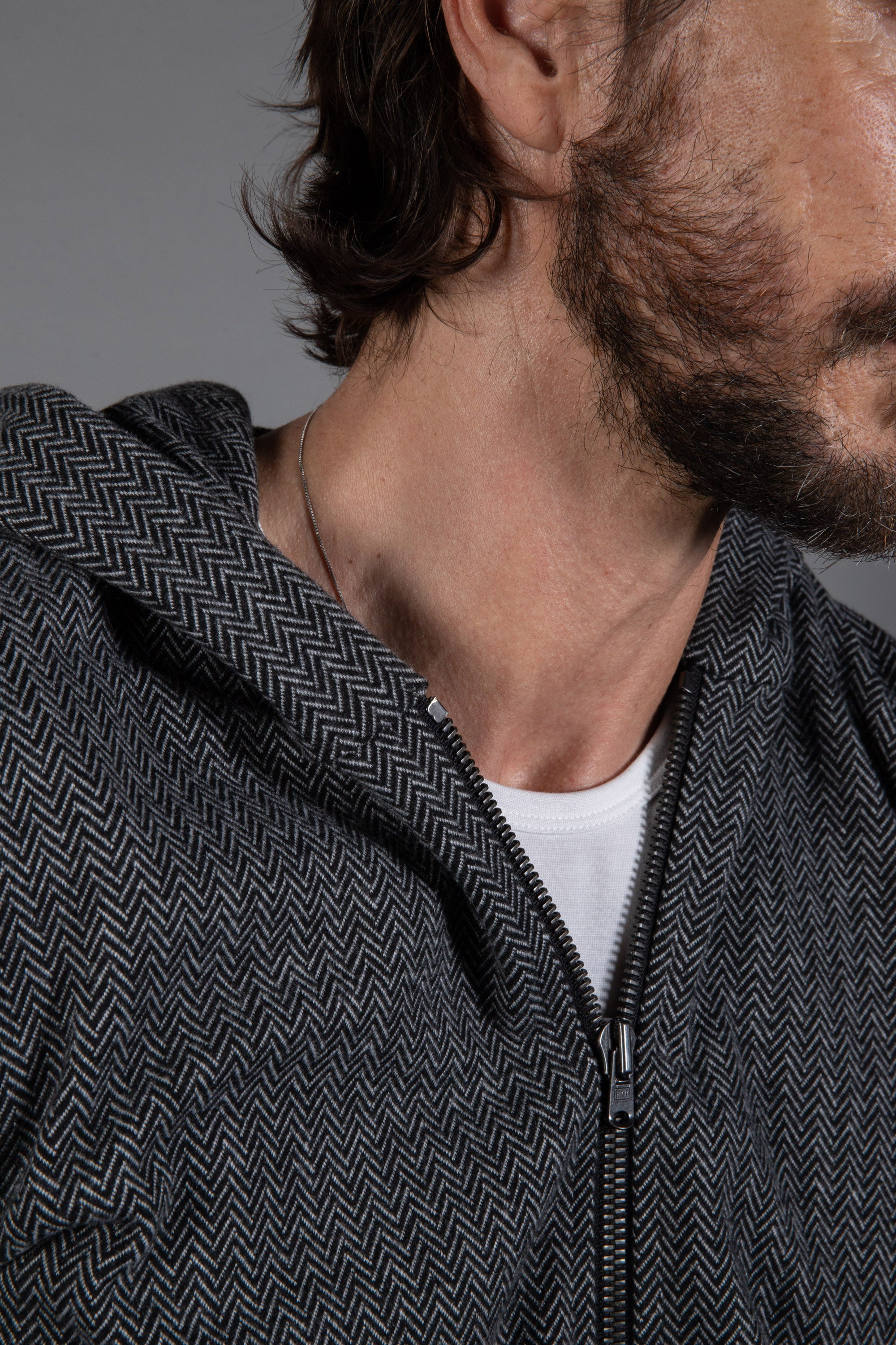 Spencer Herringbone Zip Front Hoodie