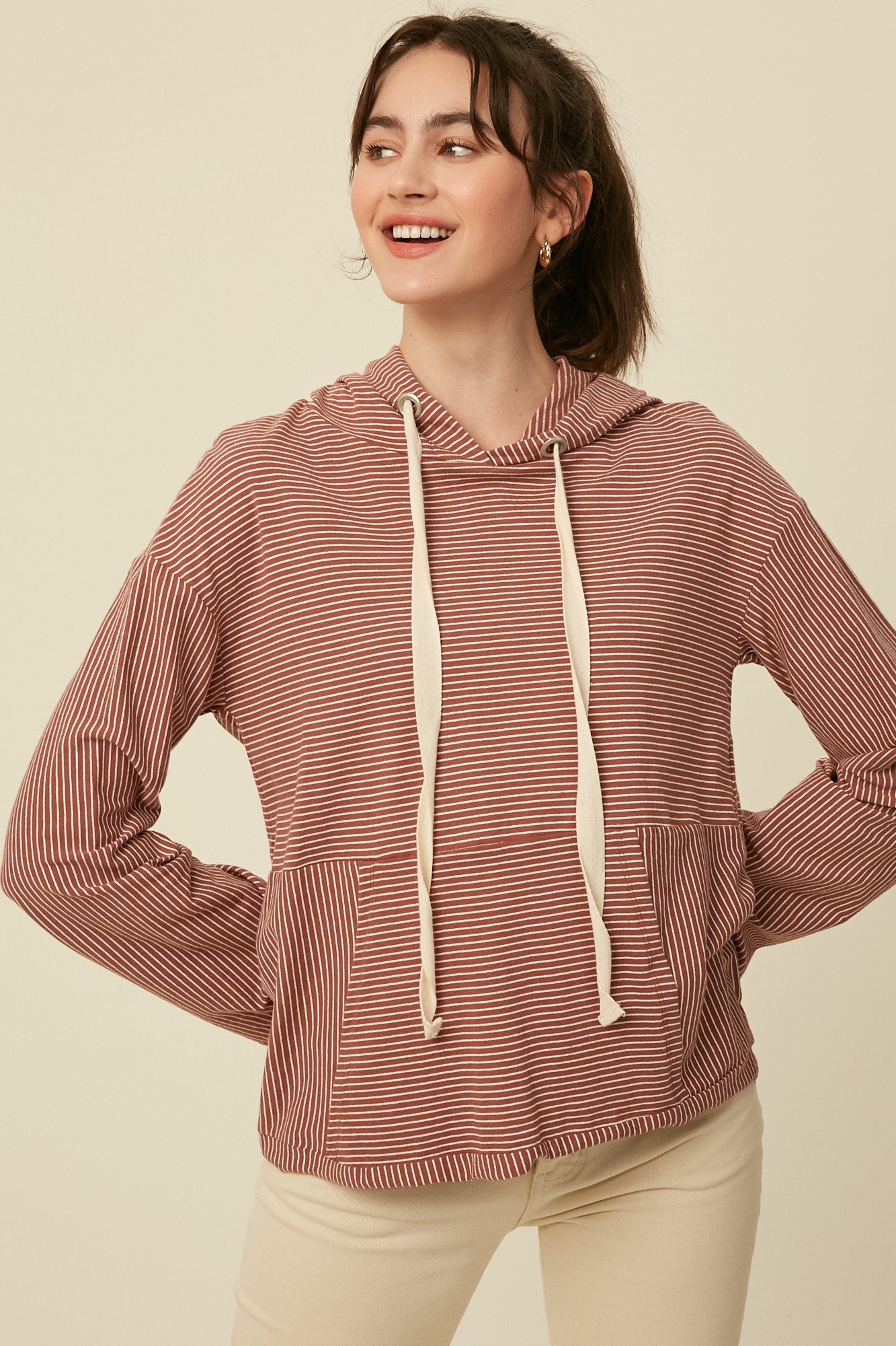 Striped Hoodie Long Sleeve Top