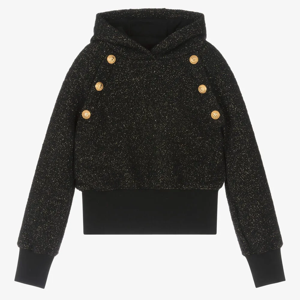 Teen Girls Black & Gold Wool Hoodie