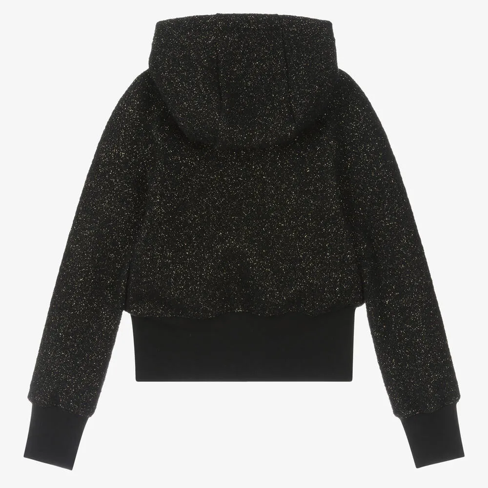 Teen Girls Black & Gold Wool Hoodie