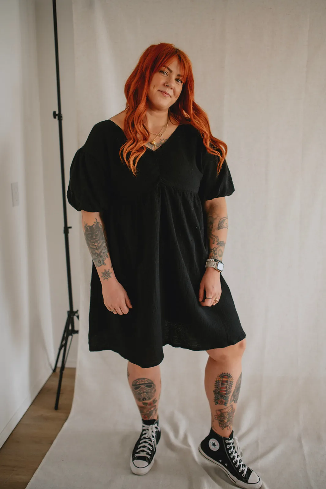 The Elodie Puff Sleeve Mini Dress by NLT - Black - PLUS