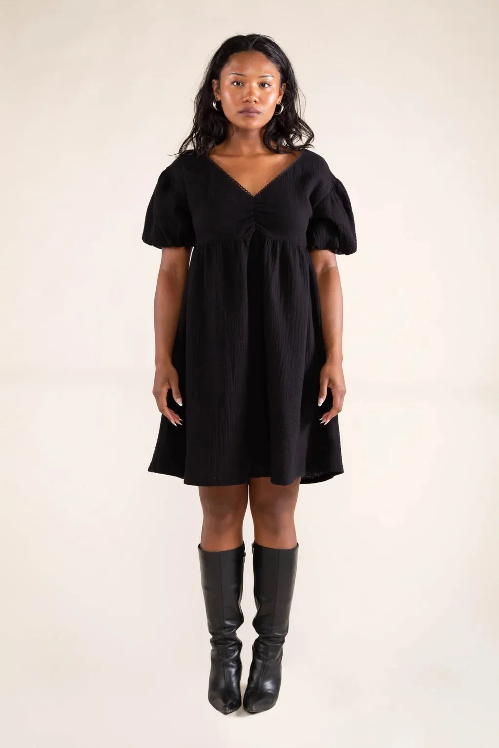 The Elodie Puff Sleeve Mini Dress by NLT - Black - PLUS