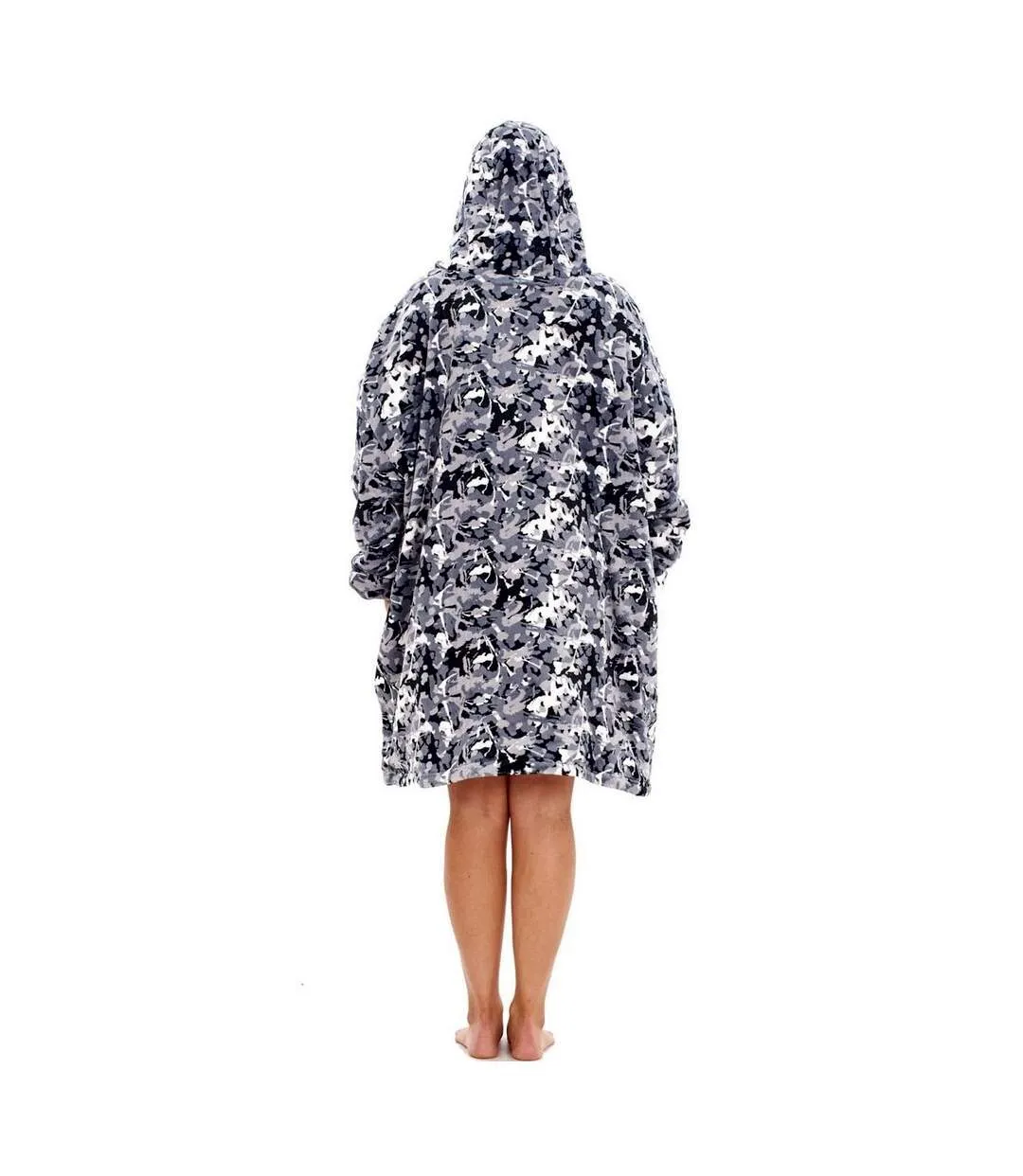 Unisex adult camouflage fleece hoodie blanket grey/black/white Generic