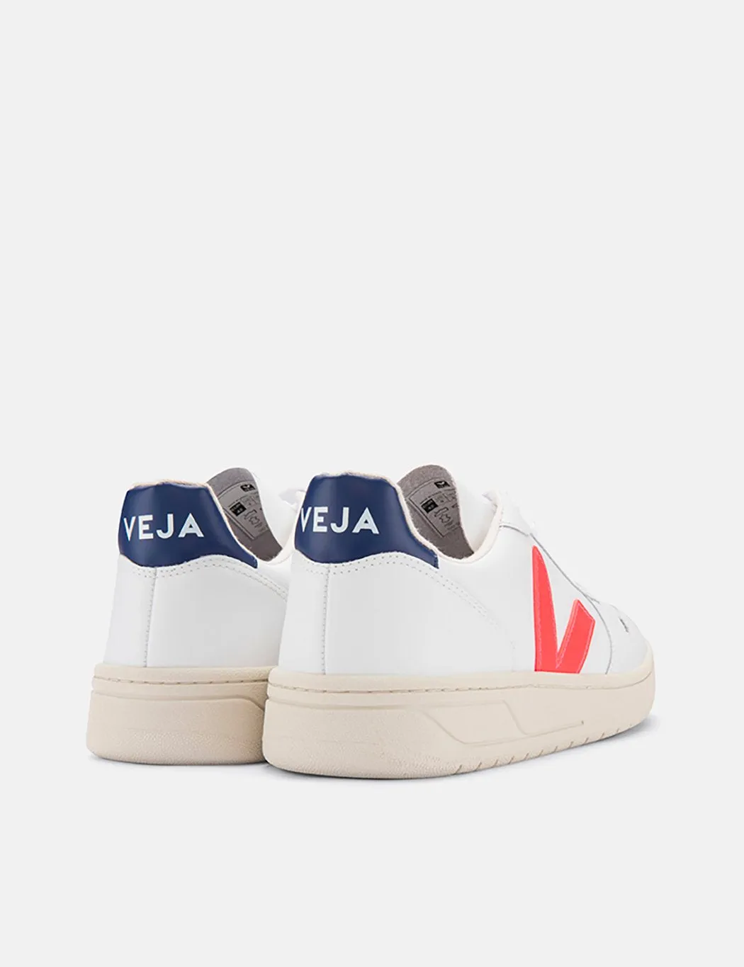 Womens Veja V-10 Leather Trainers - Extra White/Orange Fluo/Cobalt