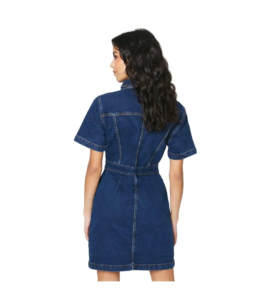 Womens/ladies denim petite mini dress indigo Dorothy Perkins