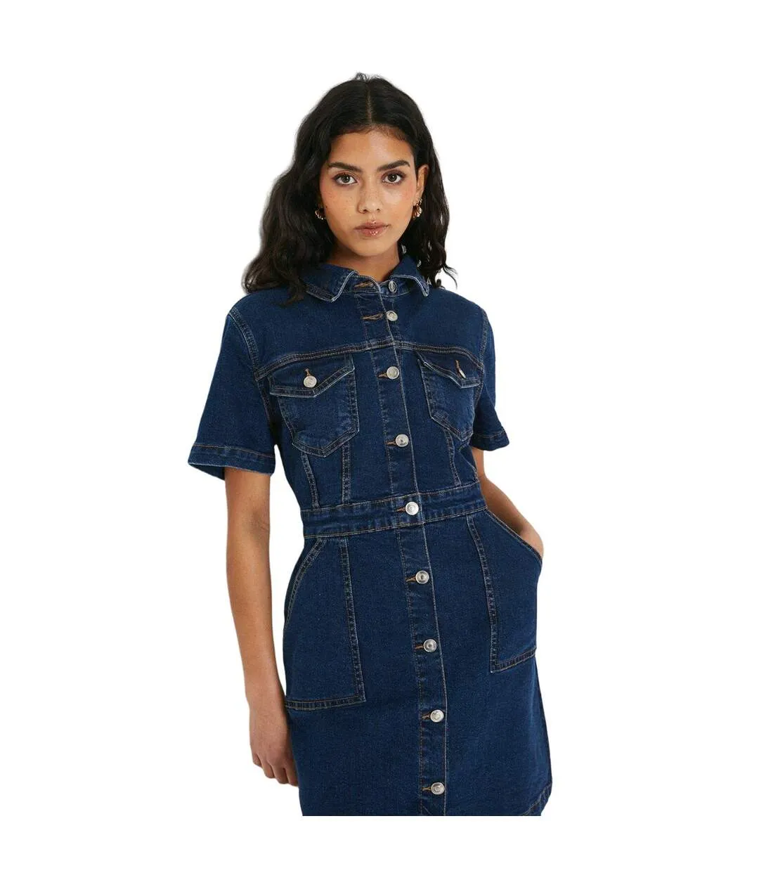 Womens/ladies denim petite mini dress indigo Dorothy Perkins