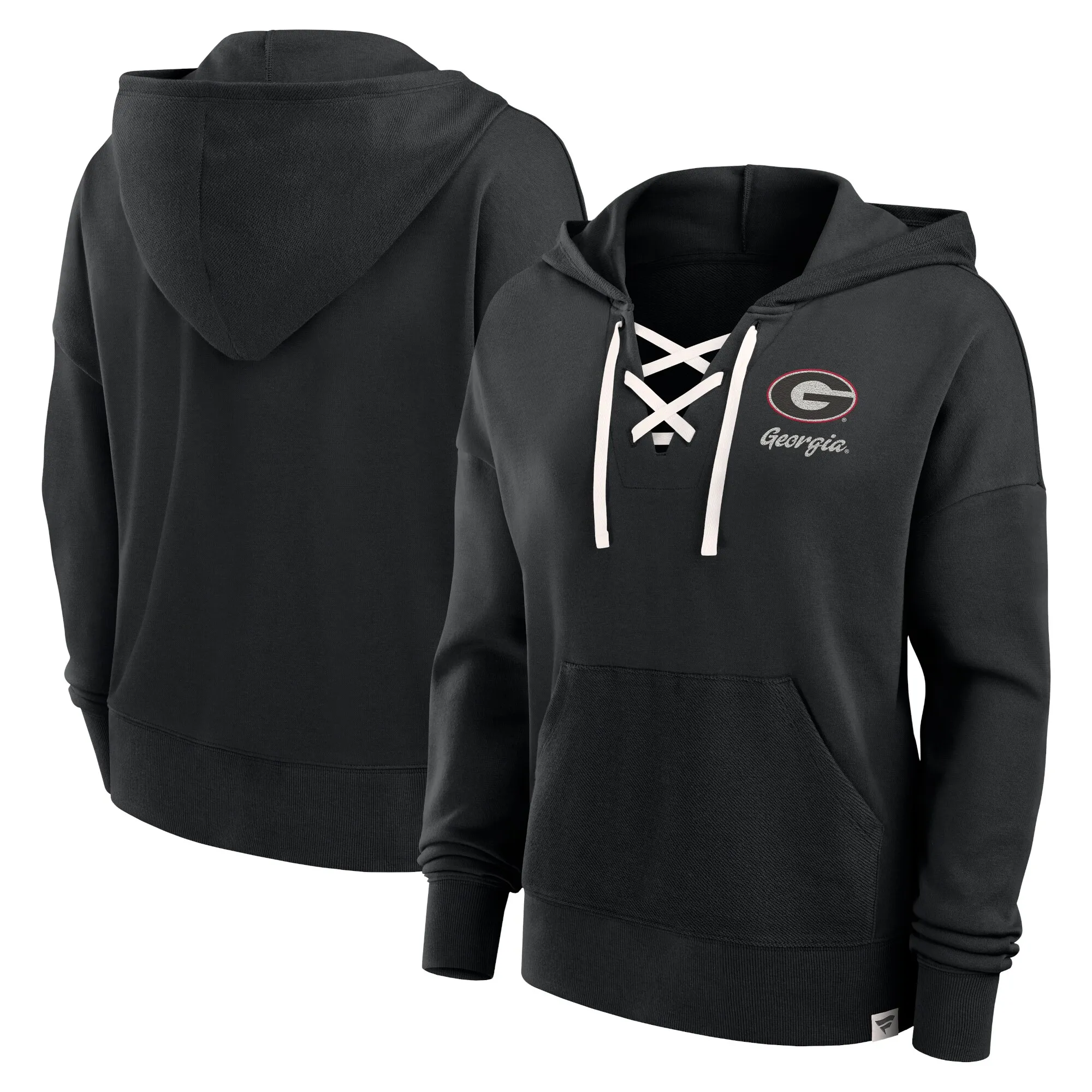 Women's Fanatics Black Georgia Bulldogs Heritage Original Script Lace-Up Pullover Hoodie