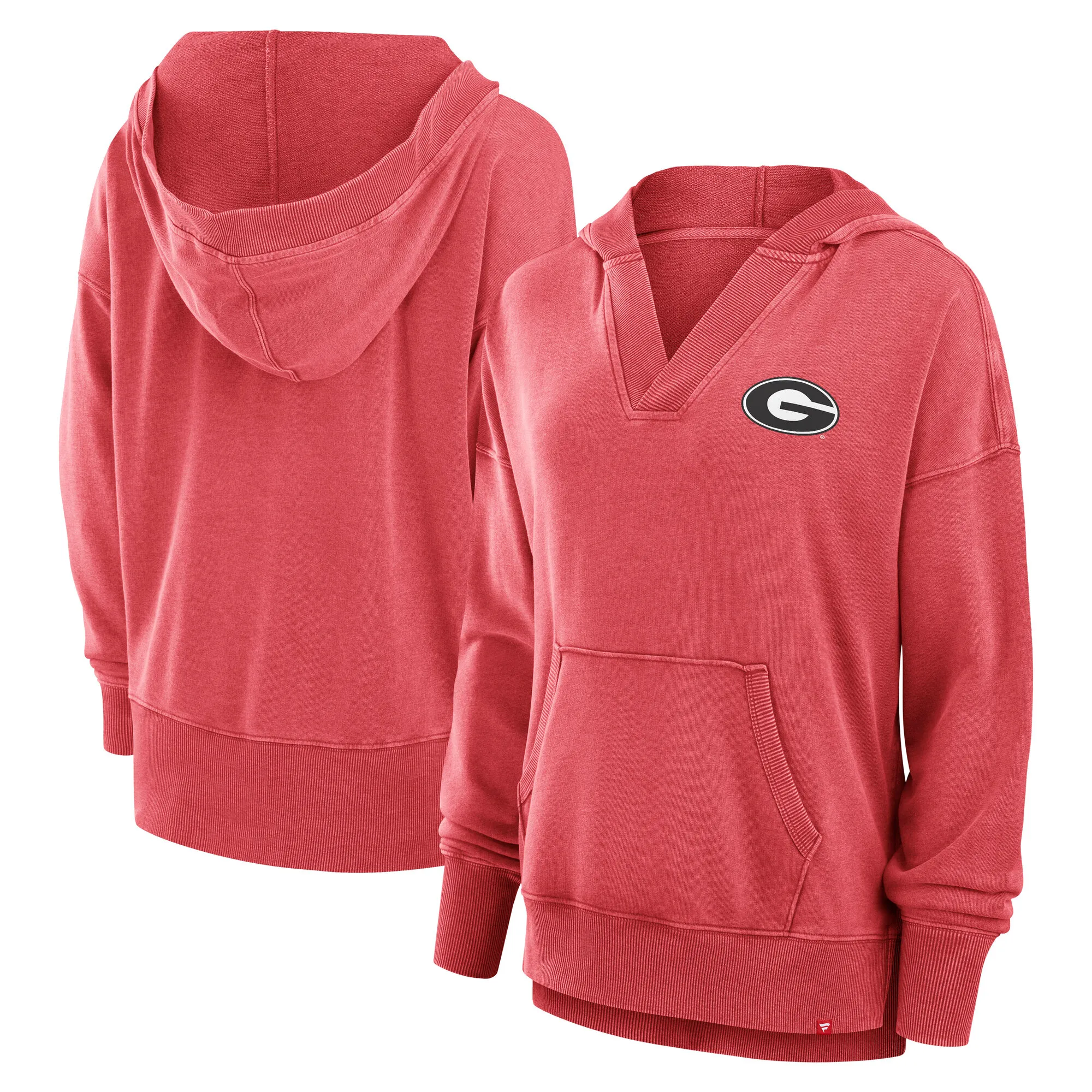 Women's Fanatics  Red Georgia Bulldogs Initiative Snow Wash French Terry V-Neck Pullover Hoodie